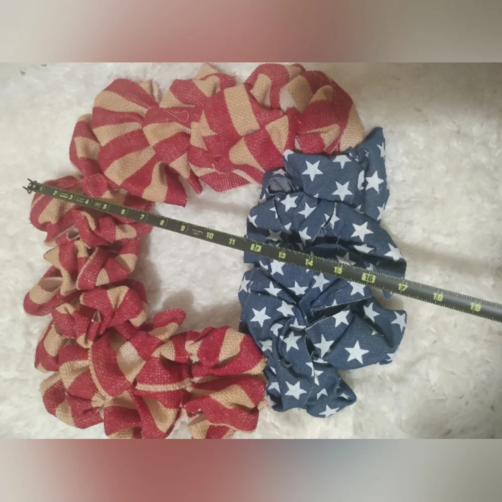New hand crafted American flag burlap material wreath